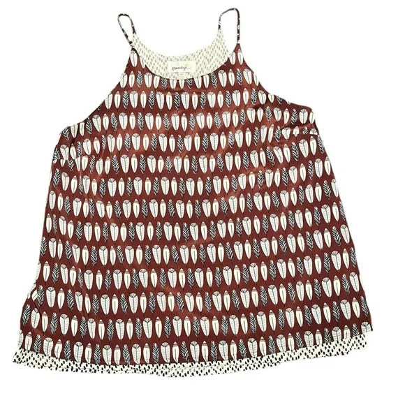 Porridge for Anthropologie Feather Print Layered Split Back Camisole Top Size M - Picture 1 of 14